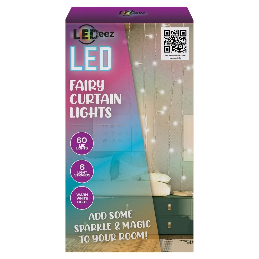 NEW LED Fairy Curtain String Lights 60 Lights 6 Strands Warm White Backdrop Room